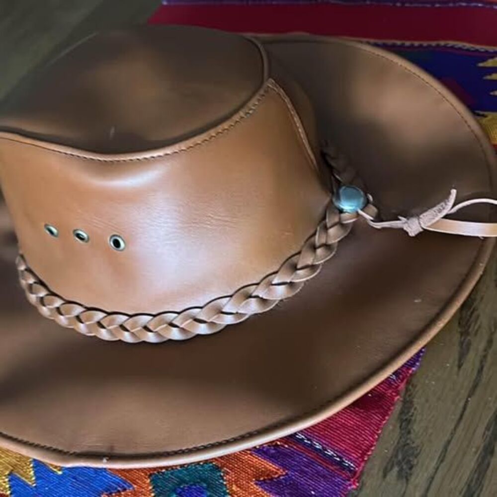 NEW- Unisex-Brown Leather Hat (made In mexico) Elastic Inside Band -fits Like A